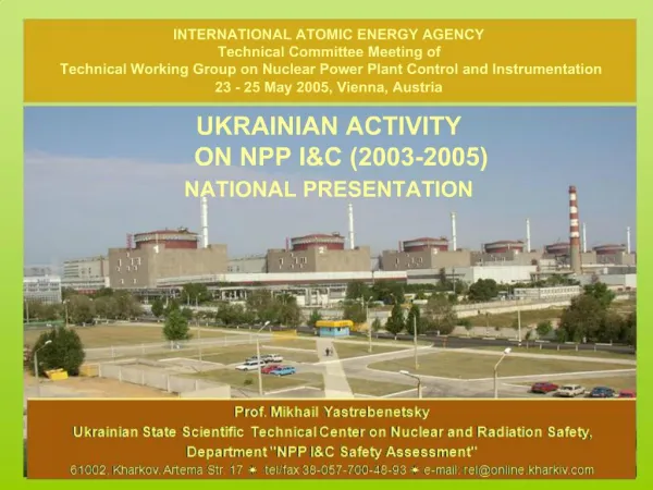 INTERNATIONAL ATOMIC ENERGY AGENCY Technical Committee Meeting of Technical Working Group on Nuclear Power Plant Cont
