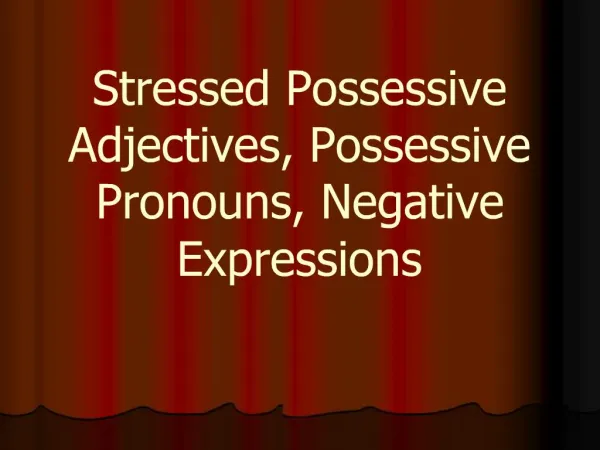 Stressed Possessive Adjectives, Possessive Pronouns, Negative Expressions