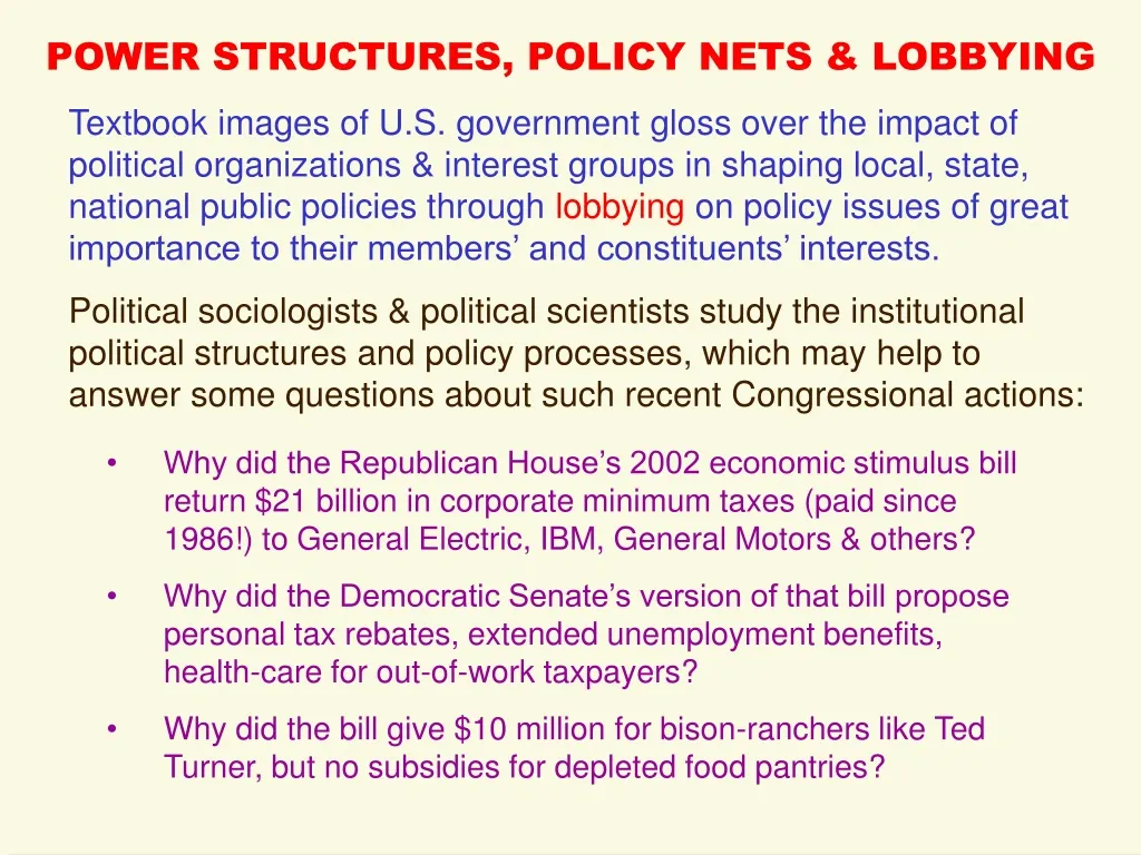 power structures policy nets lobbying