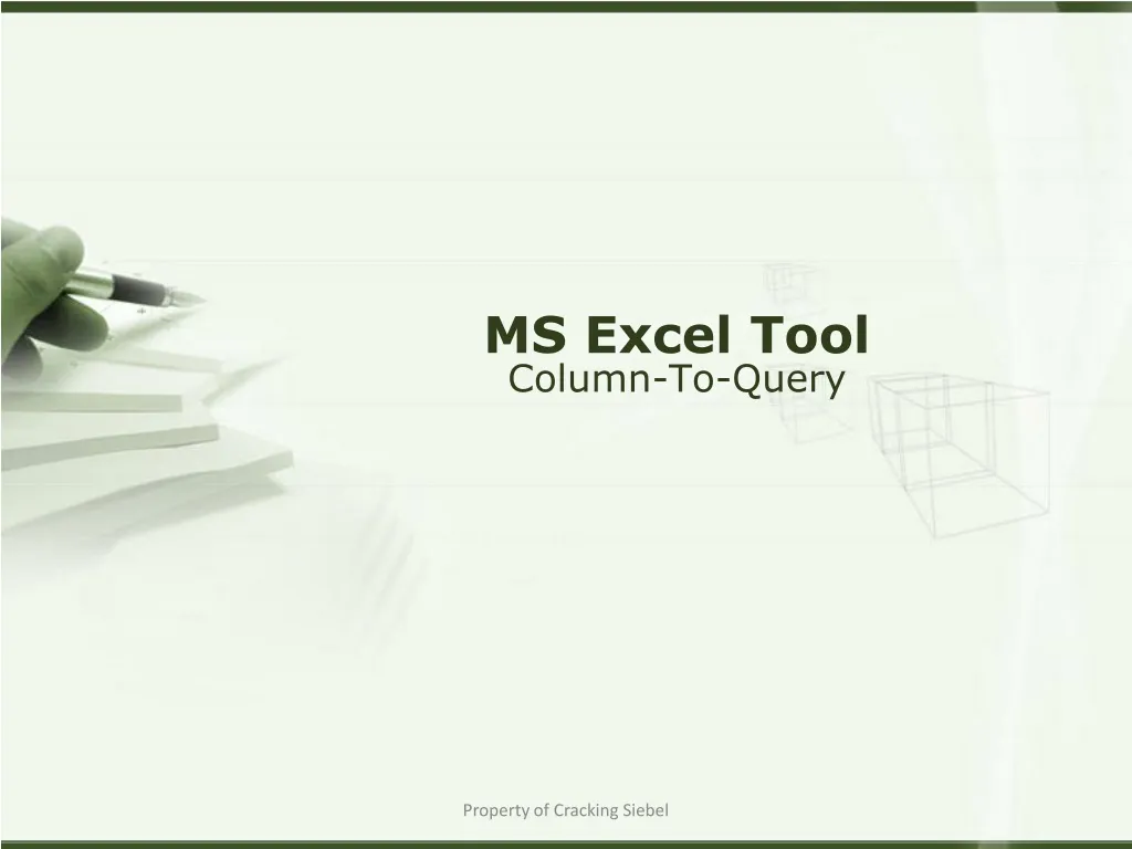 ms excel tool column to query