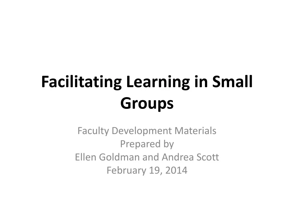 facilitating learning in small groups