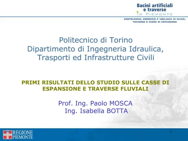 Politecnico di Torino Dipartimento di Ingegneria Idraulica, Trasporti ed Infrastrutture Civili