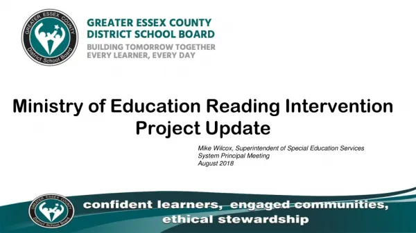 Ministry of Education Reading Intervention Project Update
