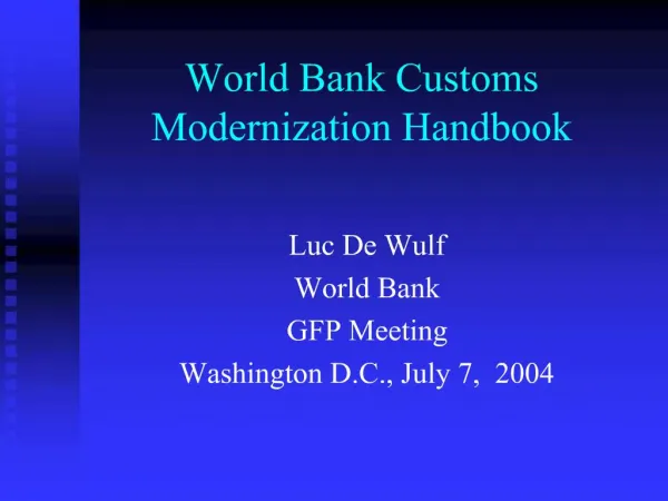 World Bank Customs Modernization Handbook