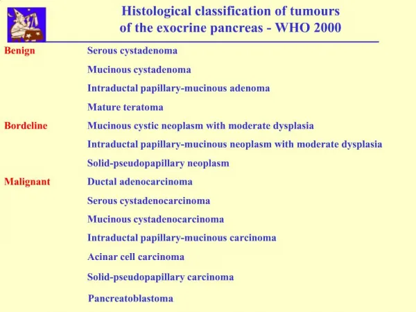 Histological classification of tumours of the exocrine pancreas - WHO 2000