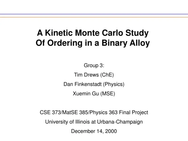 A Kinetic Monte Carlo Study Of Ordering in a Binary Alloy