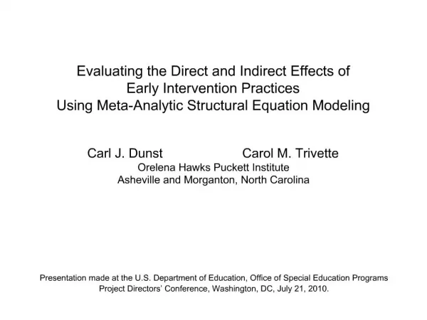 Evaluating the Direct and Indirect Effects of Early Intervention Practices Using Meta-Analytic Structural Equation Mod