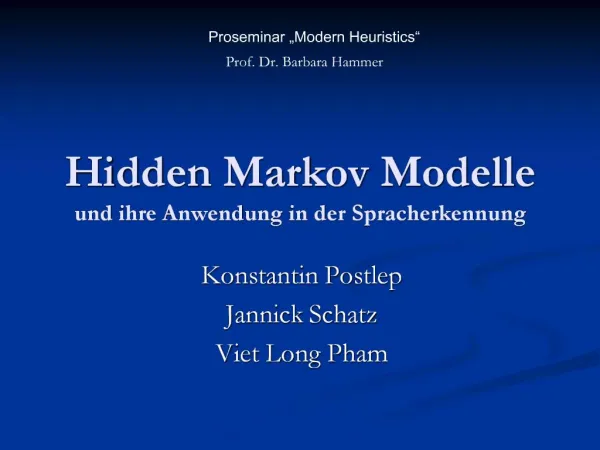 Hidden Markov Modelle und ihre Anwendung in der Spracherkennung