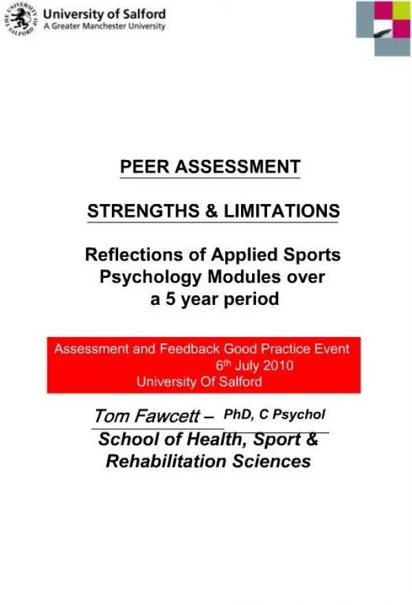 Tom Fawcett PhD, C Psychol School of Health, Sport Rehabilitation Sciences