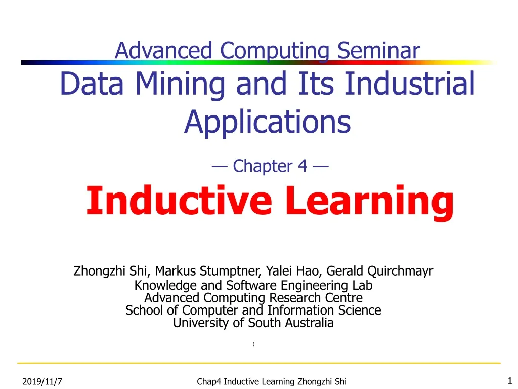 advanced computing seminar data mining and its industrial applications chapter 4 inductive learning