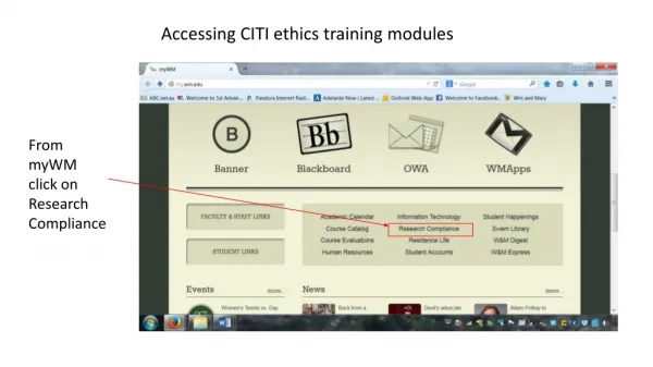 Accessing CITI ethics training modules
