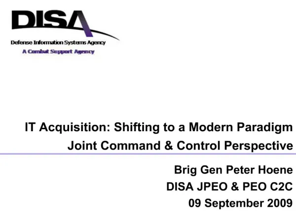 IT Acquisition: Shifting to a Modern Paradigm Joint Command Control Perspective