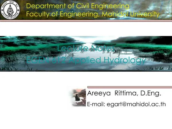 Lecture Notes EGEN 612 Applied Hydrology