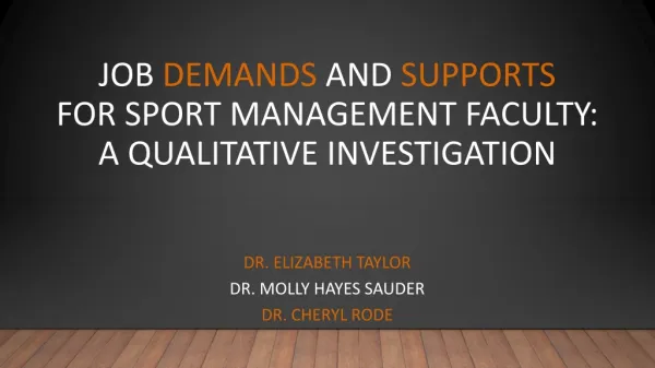 Job Demands and Supports for Sport Management Faculty: A Qualitative Investigation