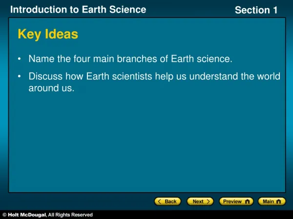 Name the four main branches of Earth science.
