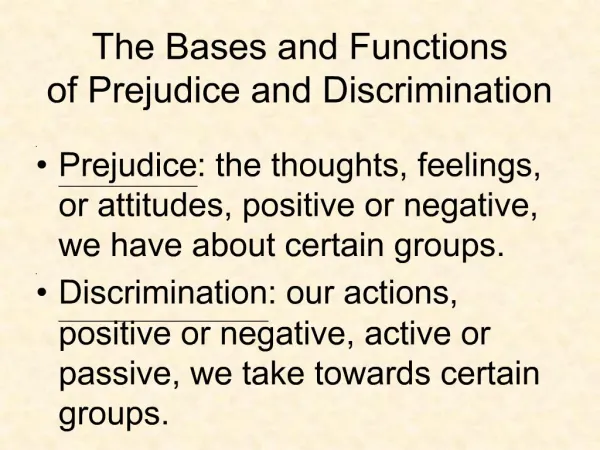The Bases and Functions of Prejudice and Discrimination