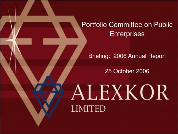 Portfolio Committee on Public Enterprises Briefing: 2006 Annual Report 25 October 2006