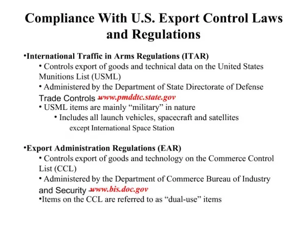 Compliance With U.S. Export Control Laws and Regulations