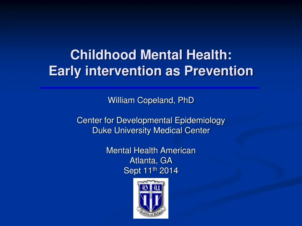 childhood mental health early intervention as prevention