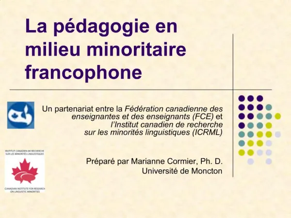 La p dagogie en milieu minoritaire francophone