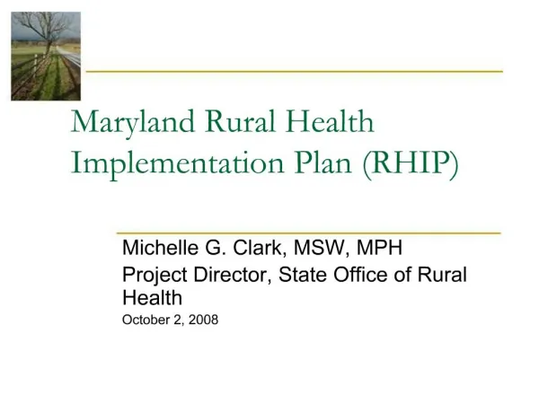 Maryland Rural Health Implementation Plan RHIP