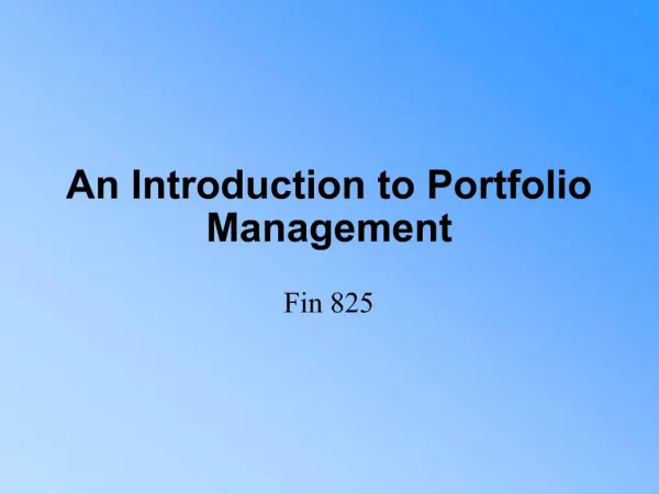 An Introduction to Portfolio Management