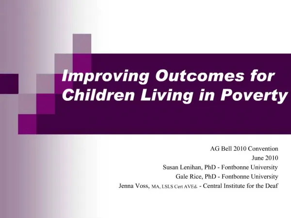 Improving Outcomes for Children Living in Poverty