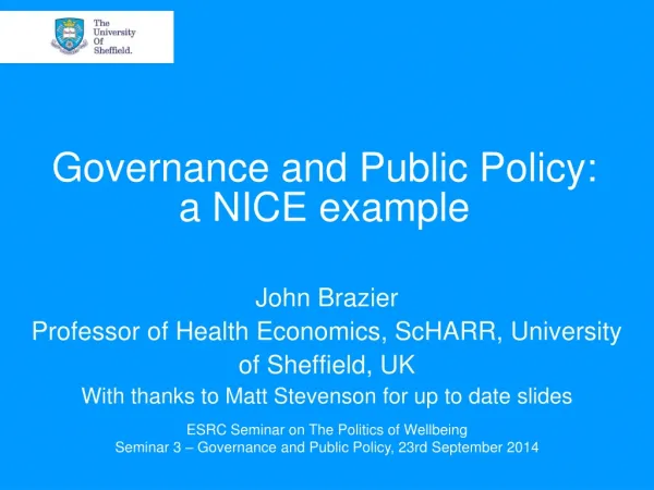 Governance and Public Policy: a NICE example