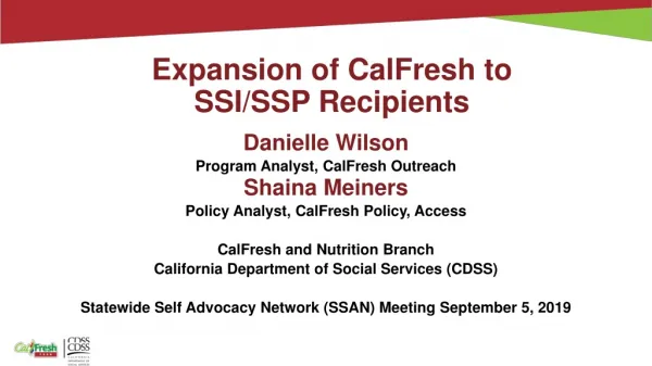 Expansion of CalFresh to SSI/SSP Recipients