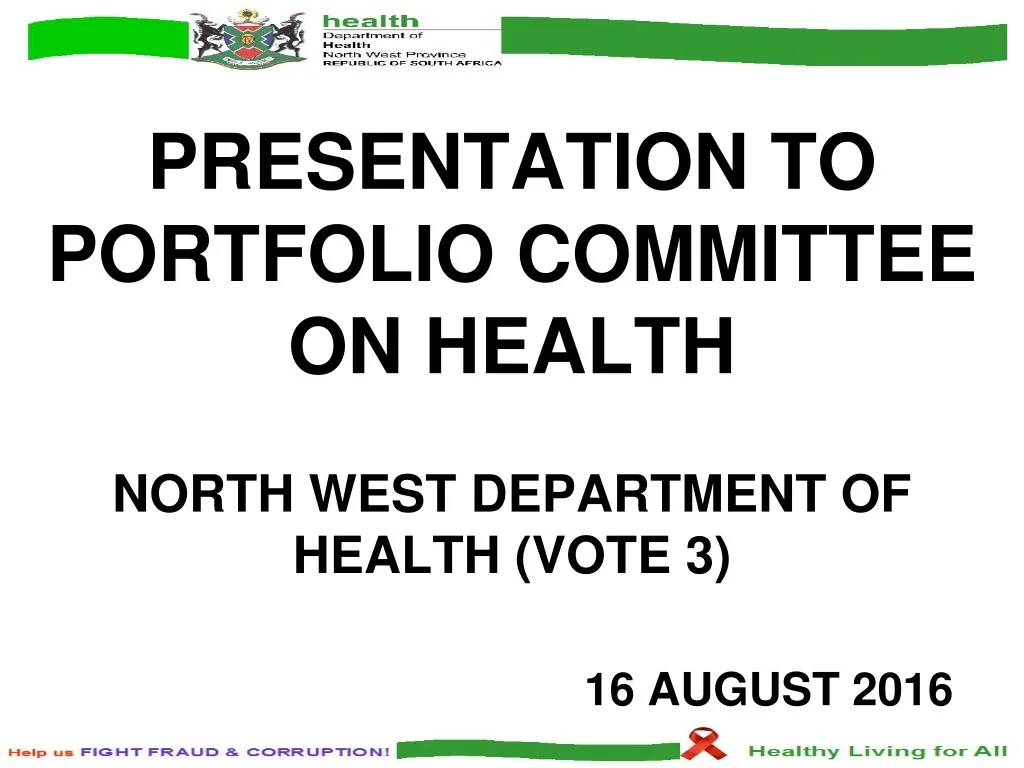 presentation to portfolio committee on health