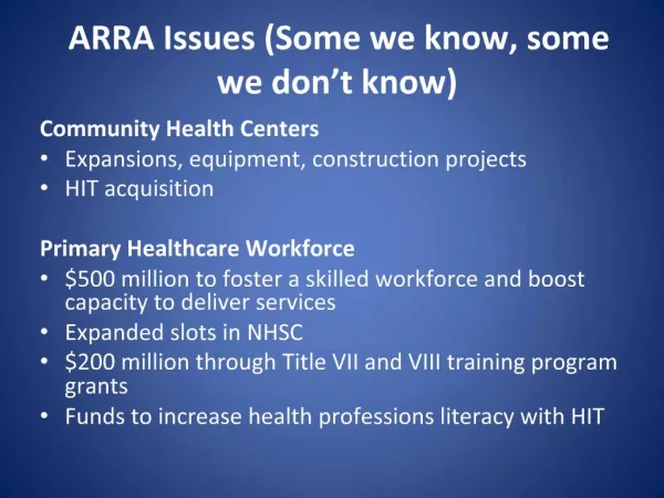 Healthcare Workforce ARRA and Healthcare Reform