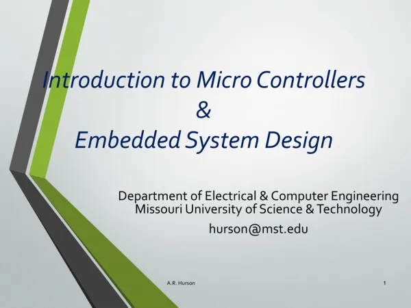 Introduction to Micro Controllers &amp; Embedded System Design