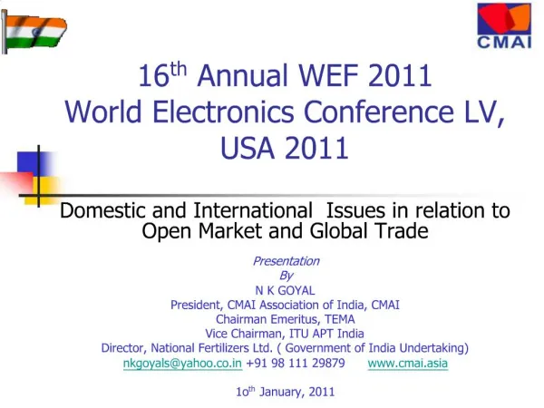 16th Annual WEF 2011 World Electronics Conference LV, USA 2011