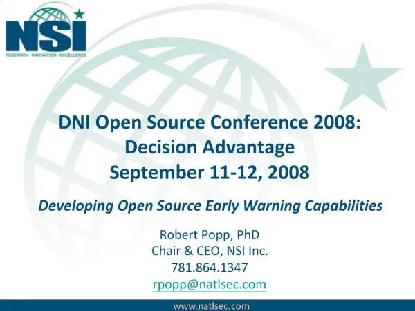 DNI Open Source Conference 2008: Decision Advantage September 11-12, 2008