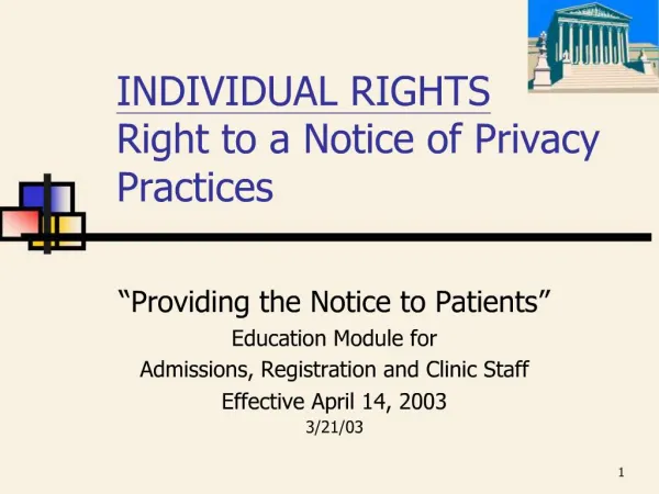 INDIVIDUAL RIGHTS Right to a Notice of Privacy Practices