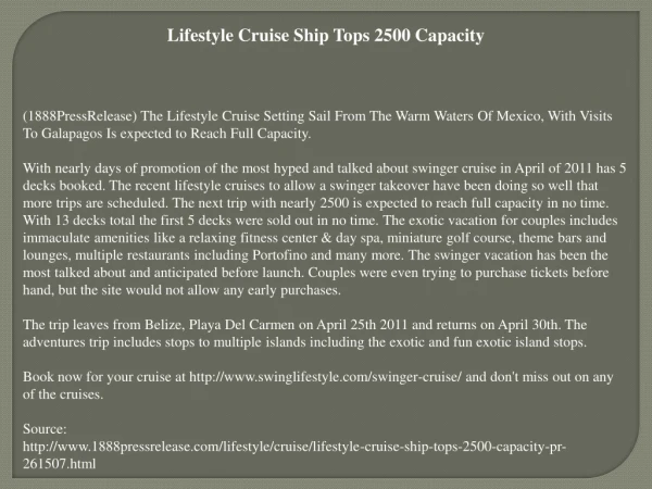 lifestyle cruise ship tops 2500 capacity
