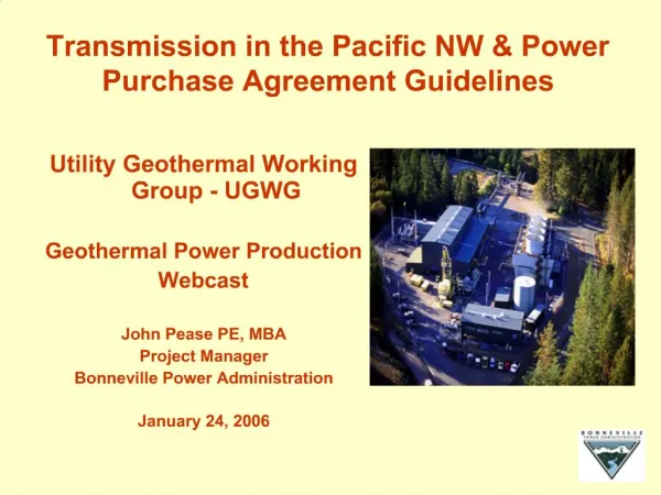 Transmission in the Pacific NW Power Purchase Agreement Guidelines