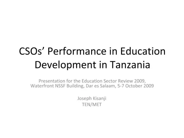CSOs Performance in Education Development in Tanzania