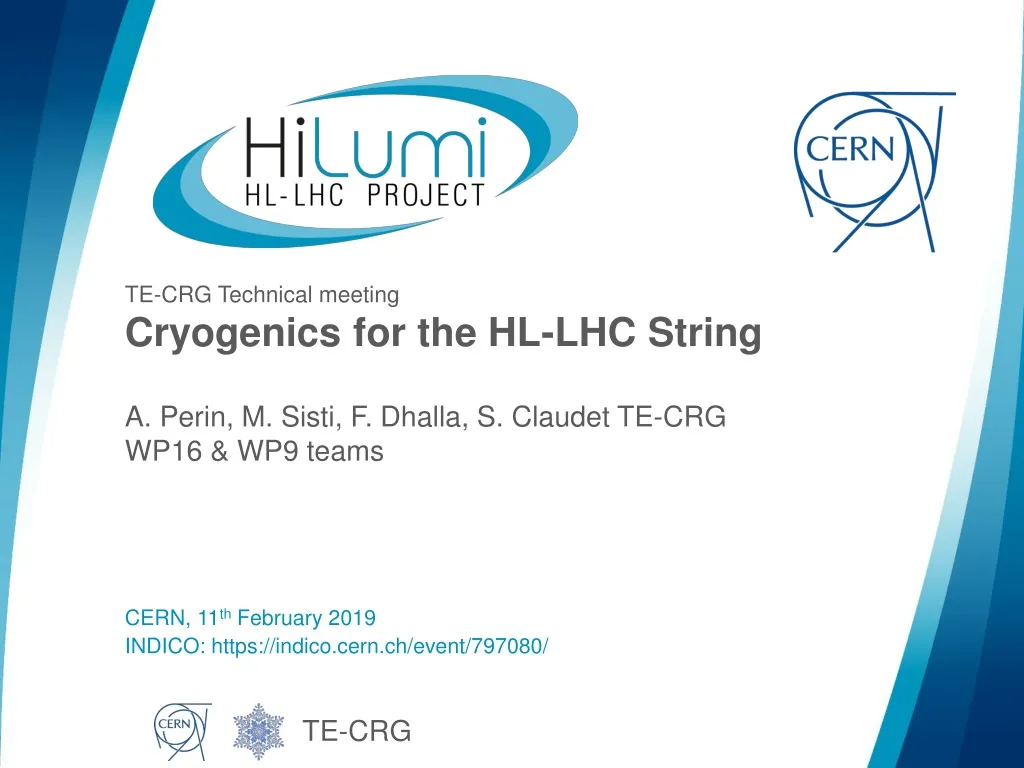 te crg technical meeting cryogenics for the hl lhc string