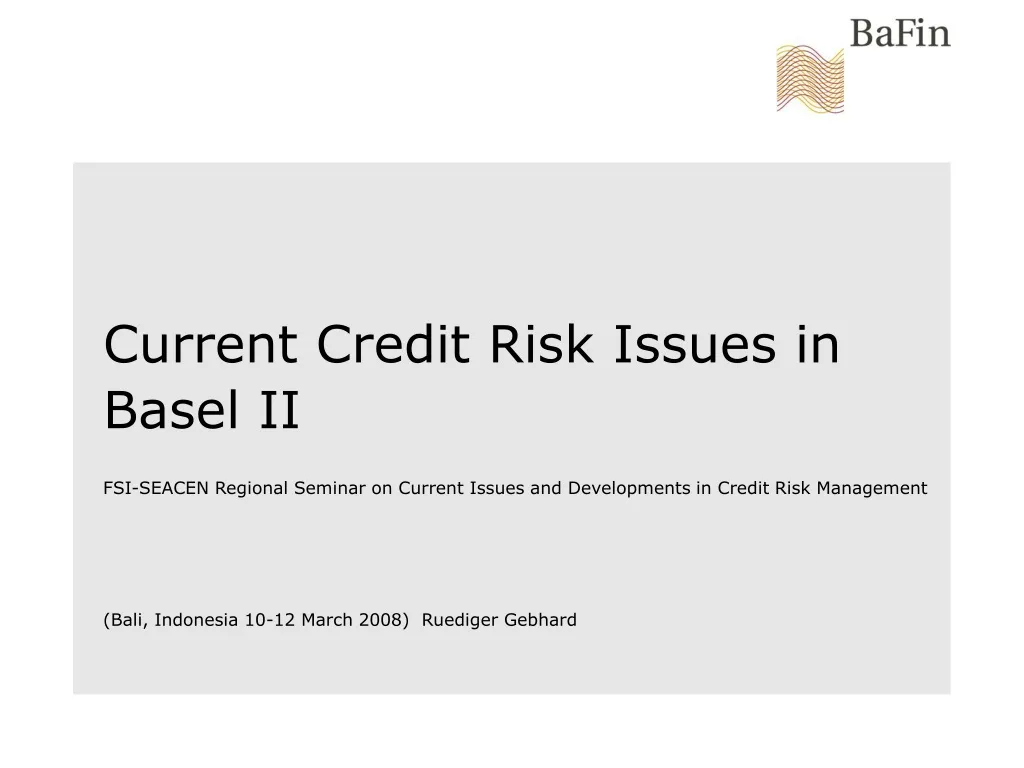 current credit risk issues in basel ii fsi seacen