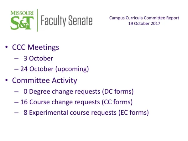 CCC Meetings 3 October 24 October (upcoming) Committee Activity