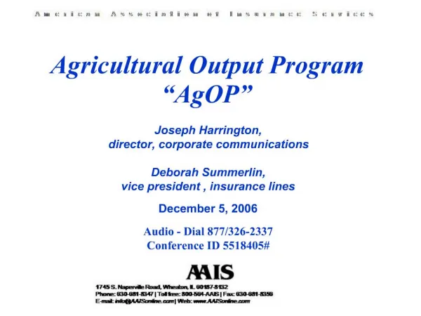 Agricultural Output Program AgOP