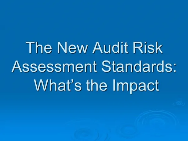 The New Audit Risk Assessment Standards: What s the Impact