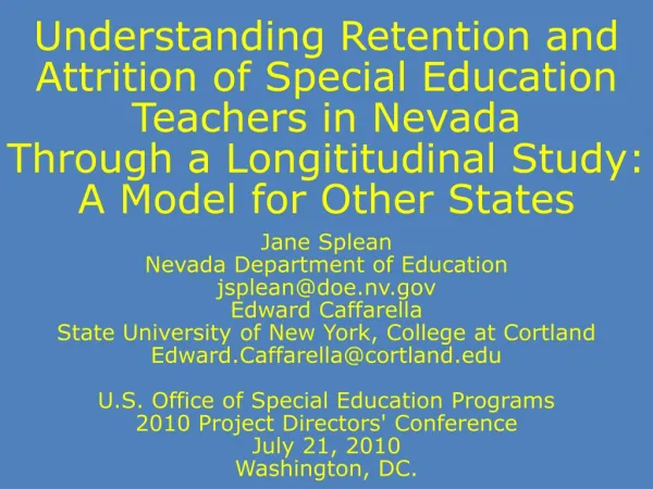 Jane Splean Nevada Department of Education jsplean@doe.nv Edward Caffarella