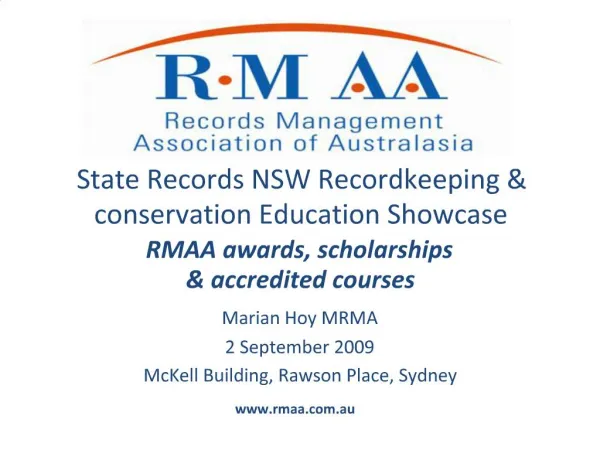 State Records NSW Recordkeeping conservation Education Showcase RMAA awards, scholarships accredited courses