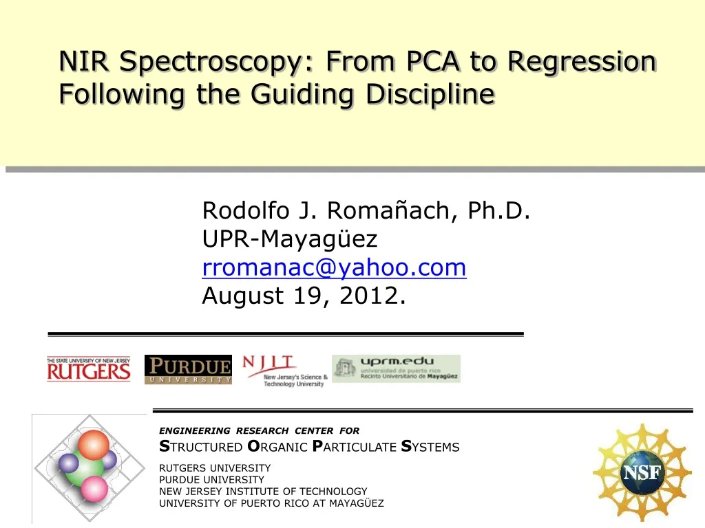 nir spectroscopy from pca to regression following the guiding discipline