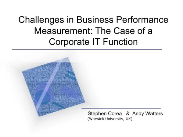 Challenges in Business Performance Measurement: The Case of a Corporate IT Function