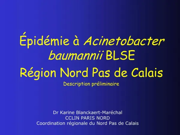 Dr Karine Blanckaert-Mar chal CCLIN PARIS NORD Coordination r gionale du Nord Pas de Calais