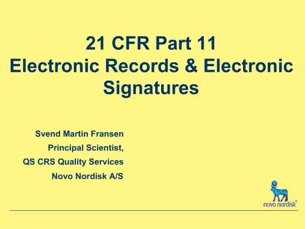 21 CFR Part 11 Electronic Records Electronic Signatures