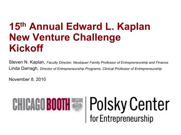 15th Annual Edward L. Kaplan New Venture Challenge Kickoff